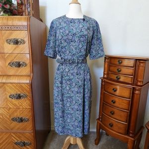 Vintage Paisley Print Floral 80's Dress